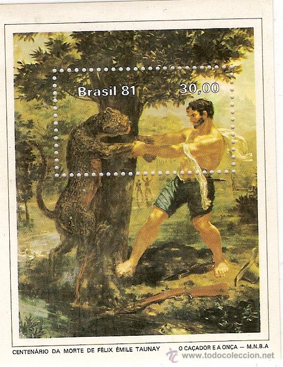 Sellos: Brazil ** &  F&eacute;lix Emile Taunay, Pintura, O Ca&ccedil;ador e a On&ccedil;a 1981