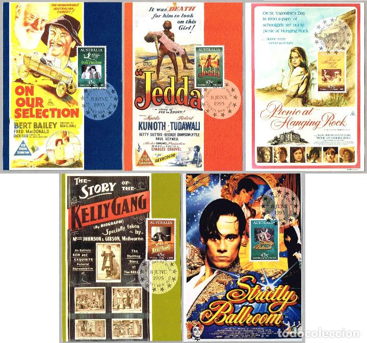 Timbres: CINE - CENTENARIO DEL CINE - JUEGO 5 TARJETAS MAXIMAS AUSTRALIA. Sydney 1995