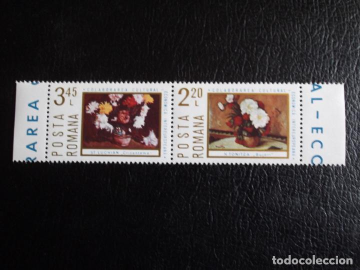 Timbres: Ruman&iacute;a. 2896/97 Cooperaci&oacute;n cultural y econ&oacute;mica. Cuadros de Crisantemos y peonias. 1975. Sellos nu