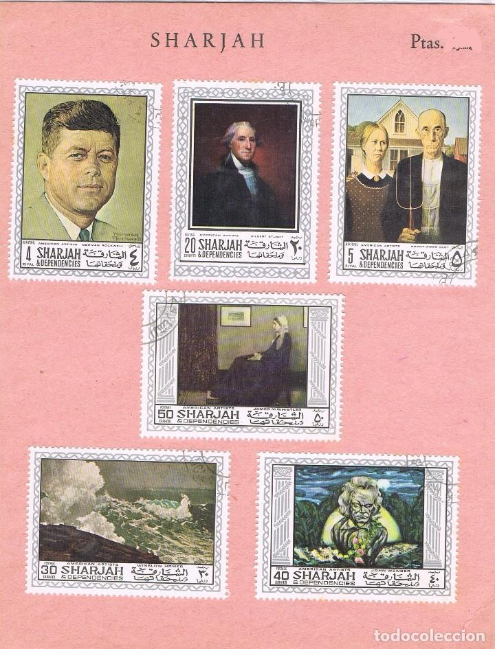 Timbres: 0241. TARJETA SOUVENIR SHARJAH, arte, pintura Artistas americanos