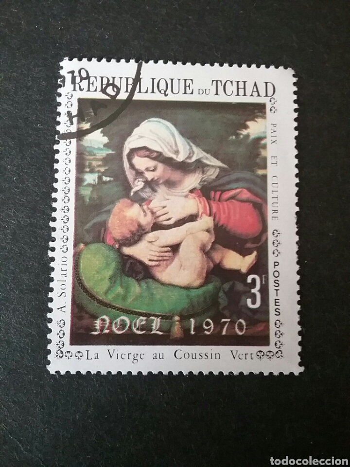 Stamps: Sellos de la R de Chad matasellados. 1970.Religion. Navidad.Virgen.Ni&ntilde;o.Cojin verde.Solari.Lactancia