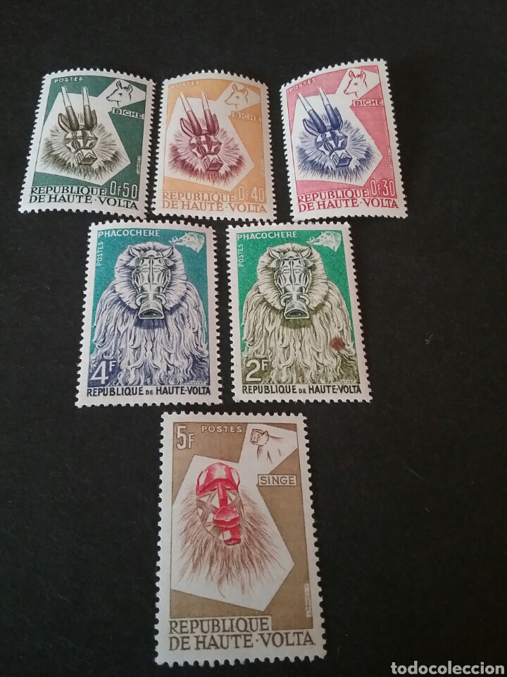 Stamps: Sellos de R. Alto Volta (Haute-Volta). 1960. Arte. Tradiciones. Caretas. Mascaras. Trajes. Disfraces