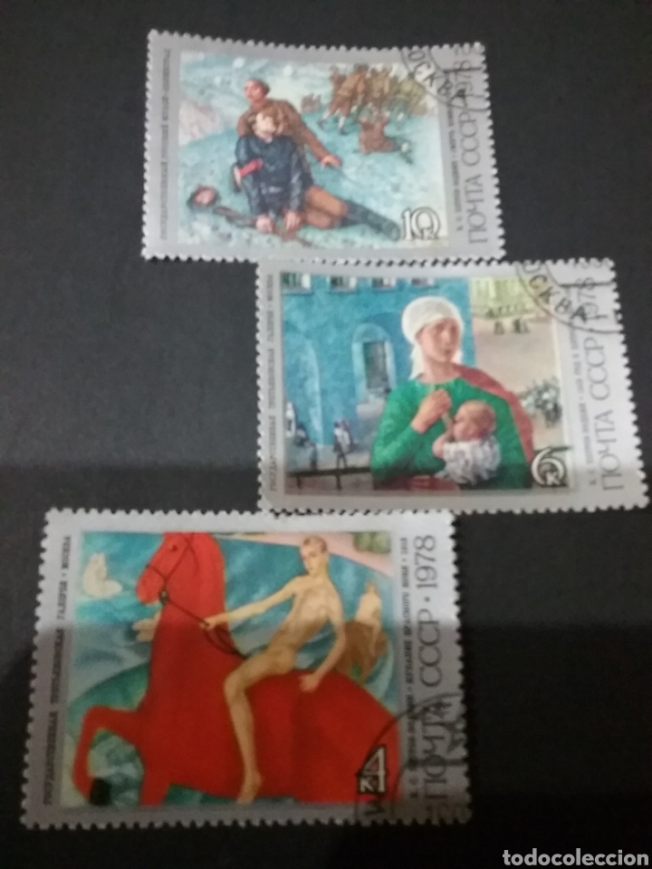 Stamps: Sellos de Rusia (Union Sovi&eacute;tica.URSS)mtdos. 1978. Caballo. Pinturas.Madre. Hijo. Soldados. Uniforme