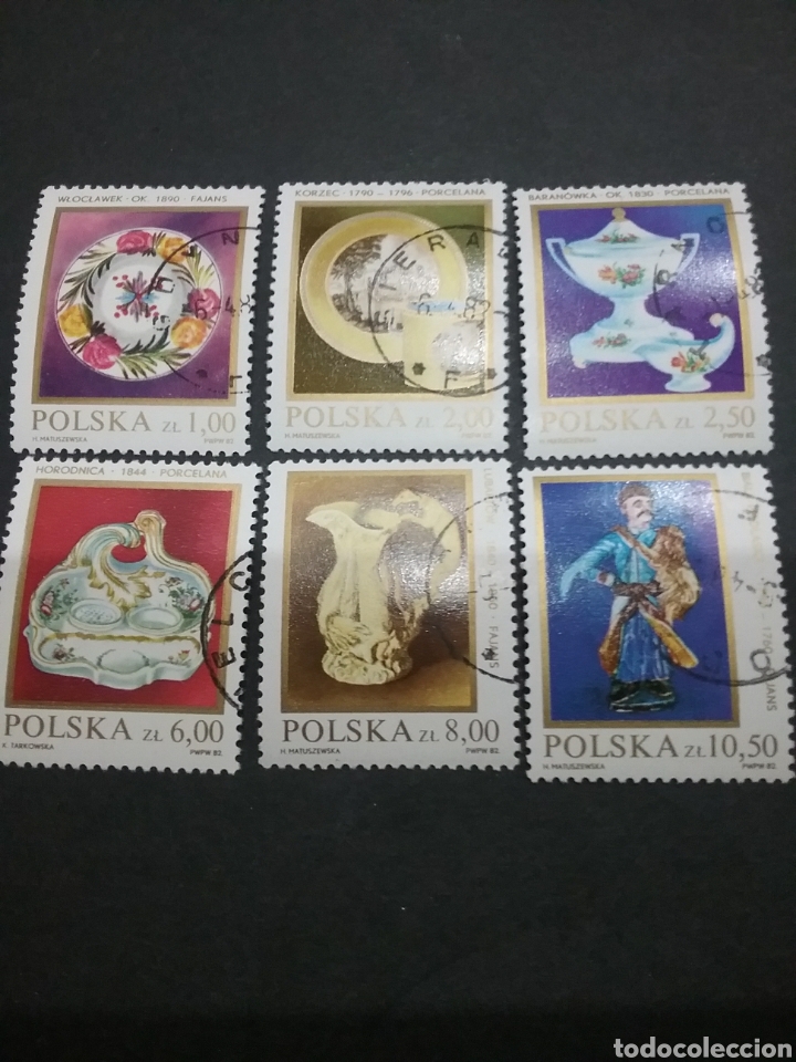 Stamps: Sellos R. Polonia (Polska) mtdos. 1982. Ceramica. Porcelana. Platos. Jarra. Figura. Atesania. Vaso.