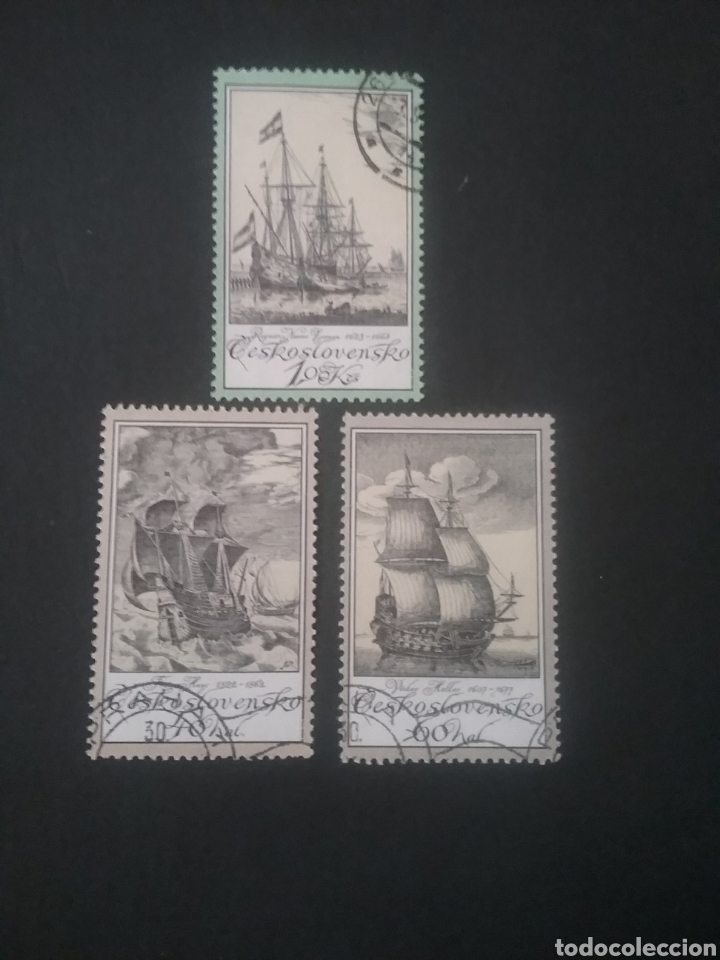 Selos: Sellos R. Checoslovaquia mtdos (usados).1976. Barco de guerra. Velero. Banderas. Pinturas. Puerto.