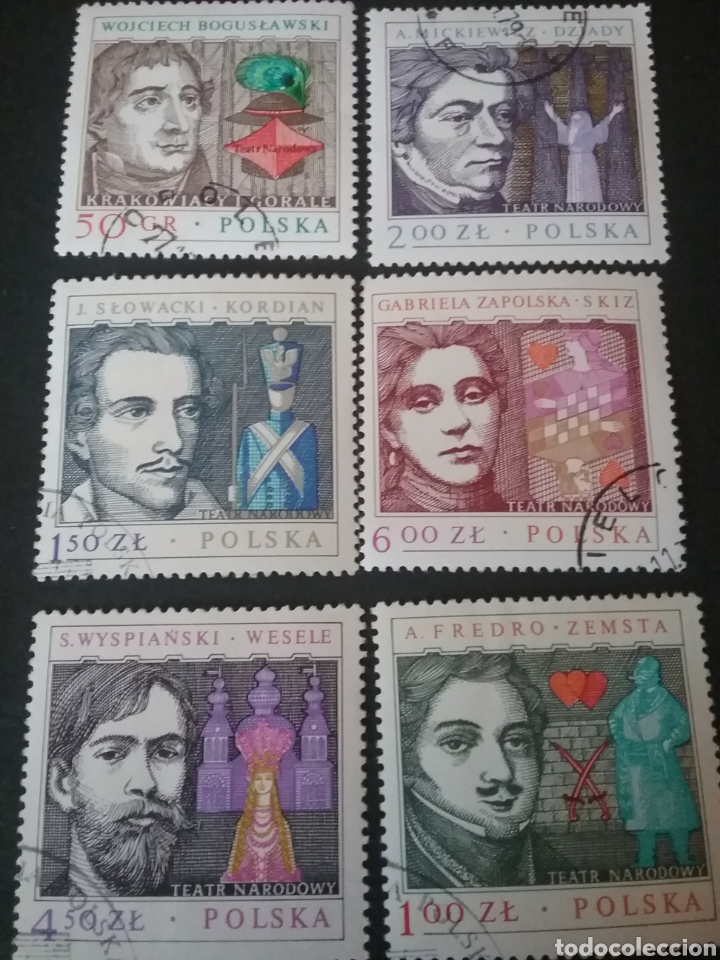 Stamps: Sellos R. Polonia (Polska) mtdos. Dramaturgo. Poetas. Personajes famosos. Teatro. Soldado. Sable. E
