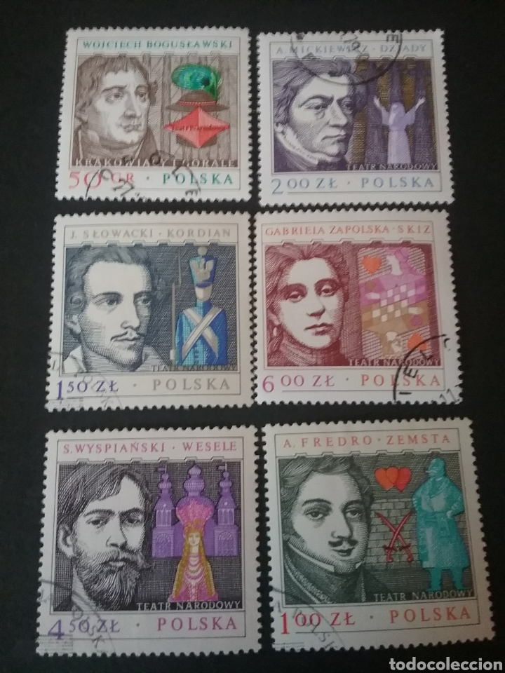 Stamps: Sellos R. Polonia (Polska) mtdos. Dramaturgo. Poetas. Personajes famosos. Teatro. Soldado. Sable. E
