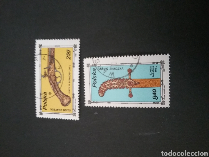 Timbres: Sellos R. Polonia (Polska) mtdos. 1981. Armas. Pistola. Espada. Arte. Forjado. Artesania. Militar.