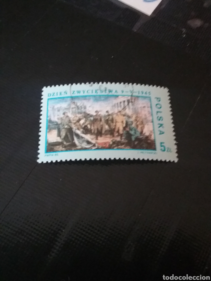 Timbres: Sellos R. Polonia (Polska) matasellados. 1985. Pintura. Batalla. Soldasos. Ruinas. Bandera. Uniforme