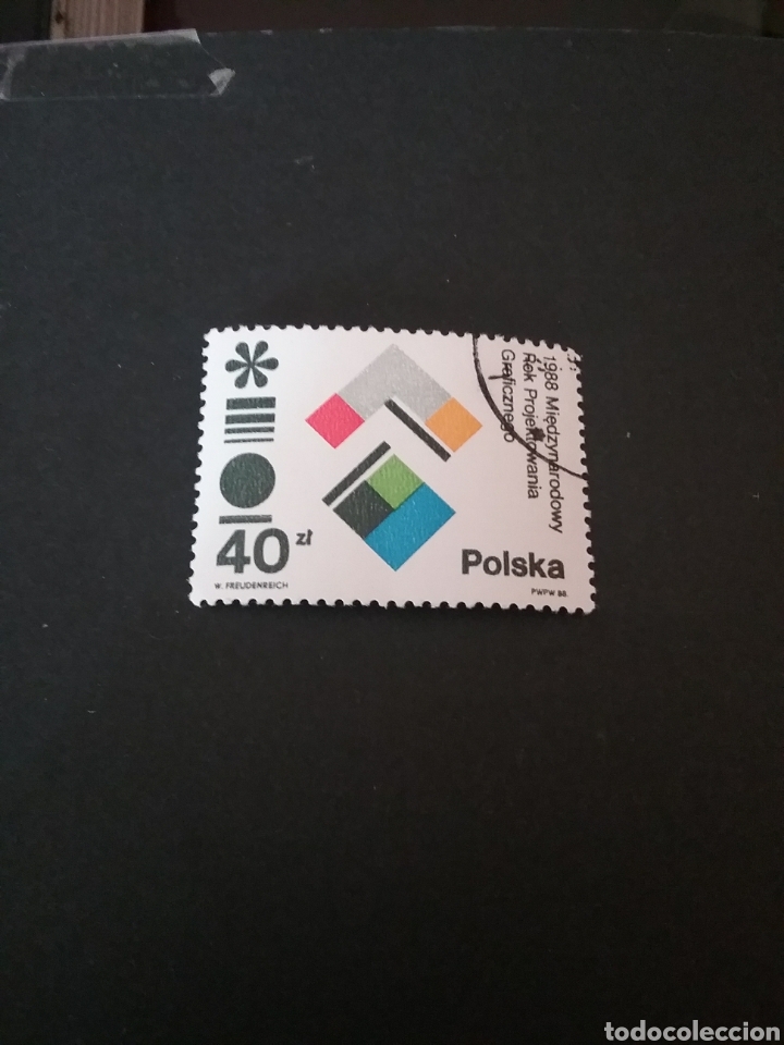 Selos: Sellos R. Polonia (Polska) matasellados. 1988. A&ntilde;o inyernacional dise&ntilde;o grafico. Emblema. Figuras g