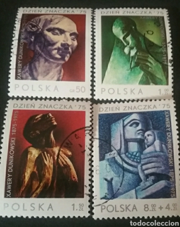 Briefmarken: Sellos de Polonia (Polska) mtdos/1975/Dia sello/Arte/Pintura/Hombre/Mujer/Flor/escultura/