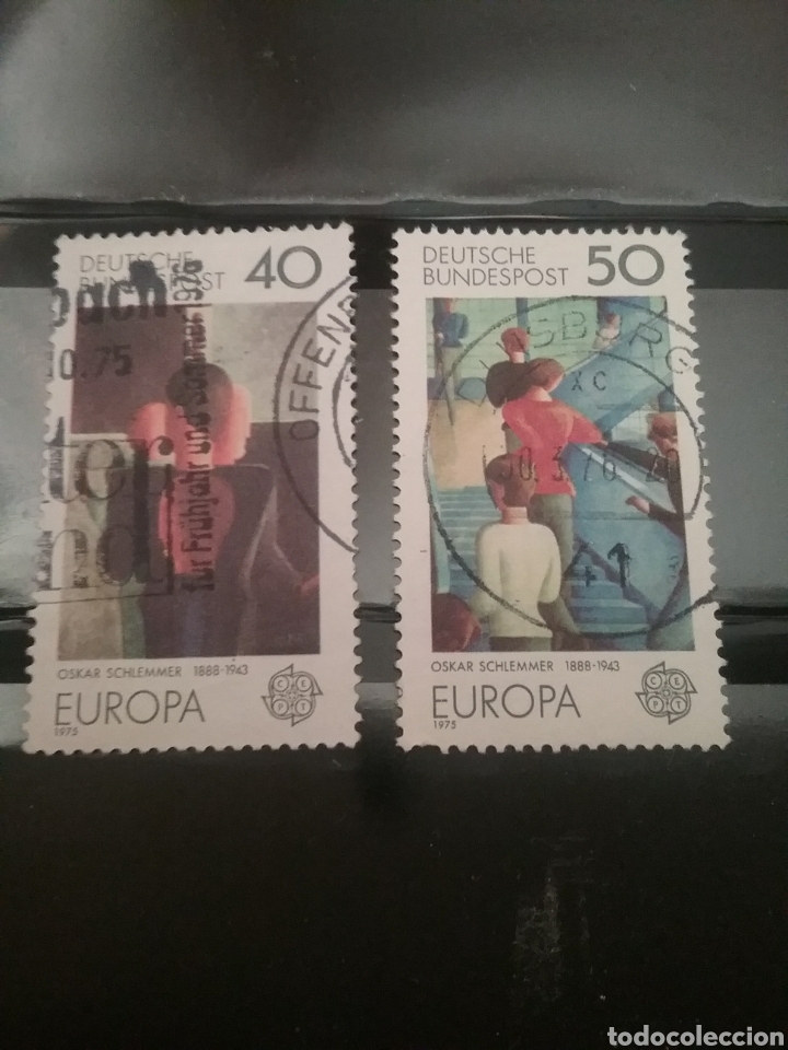 Stamps: Sellos Alemania, R. Federal mtdos/1975/arte/pinturas/gente/escaleras/grupo concentrico/edificio/casa