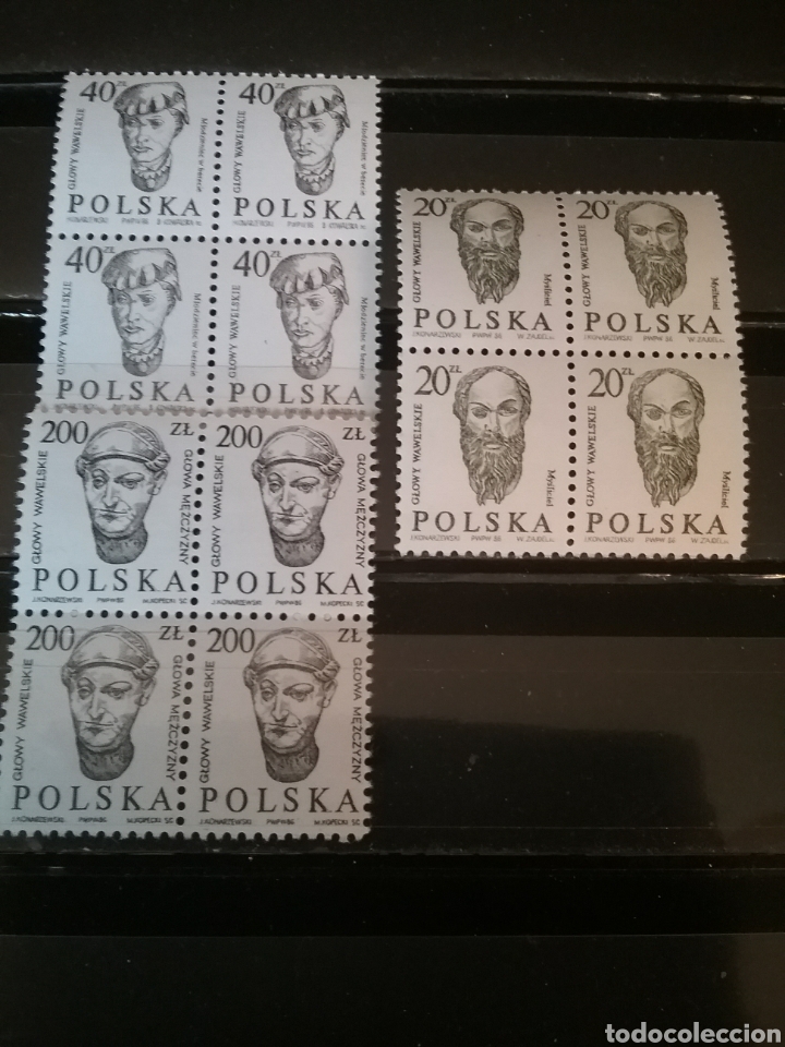 Stamps: Sellos R. Polonia (Polska) nuevos/bloque 4/1986/Esculturas castillo Wawel/arte/efigie/cabezas/tallas