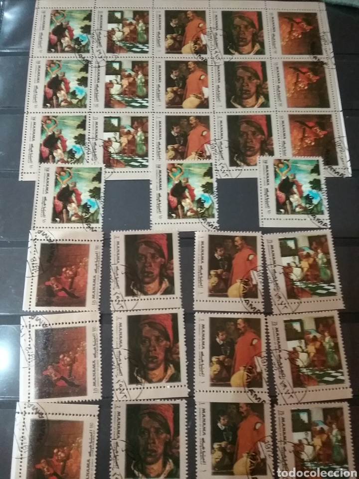 Stamps: HB+Sellos Manama (E.A.U) mtdos/1972/Pinturas/arte/fruta/gato/animales/piani/jarra