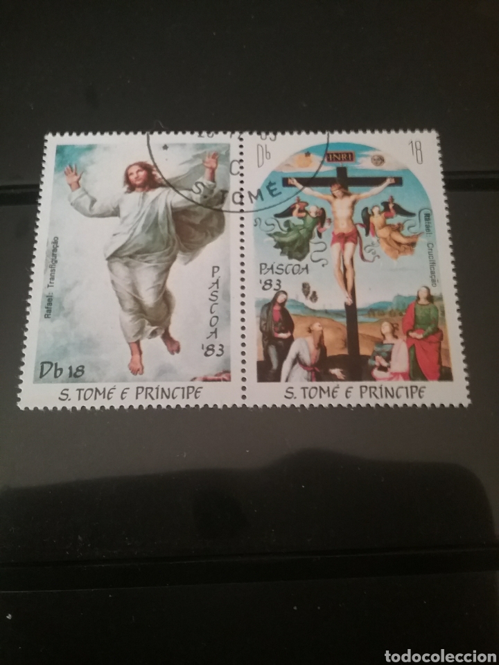 Briefmarken: Sellos S. Tome y Principe mtdos/1983/Pascua/pinturas/arte/religion/constumbres/cruz/angel