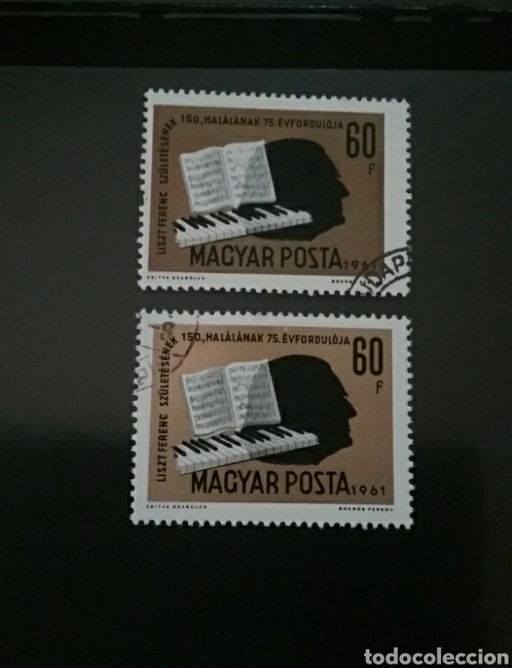Stamps: Sellos de Hungr&iacute;a (Magyar Posta) mtdos. 1961. Compositores. Aniversario. Piano. Partitura. =/= tono