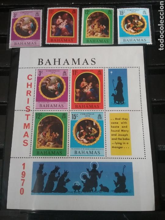 Sellos: HB+Sellos de Bahamas nuevis/1970/Navidad/pinturas/arte/religion/adoracion pastores/natividad/
