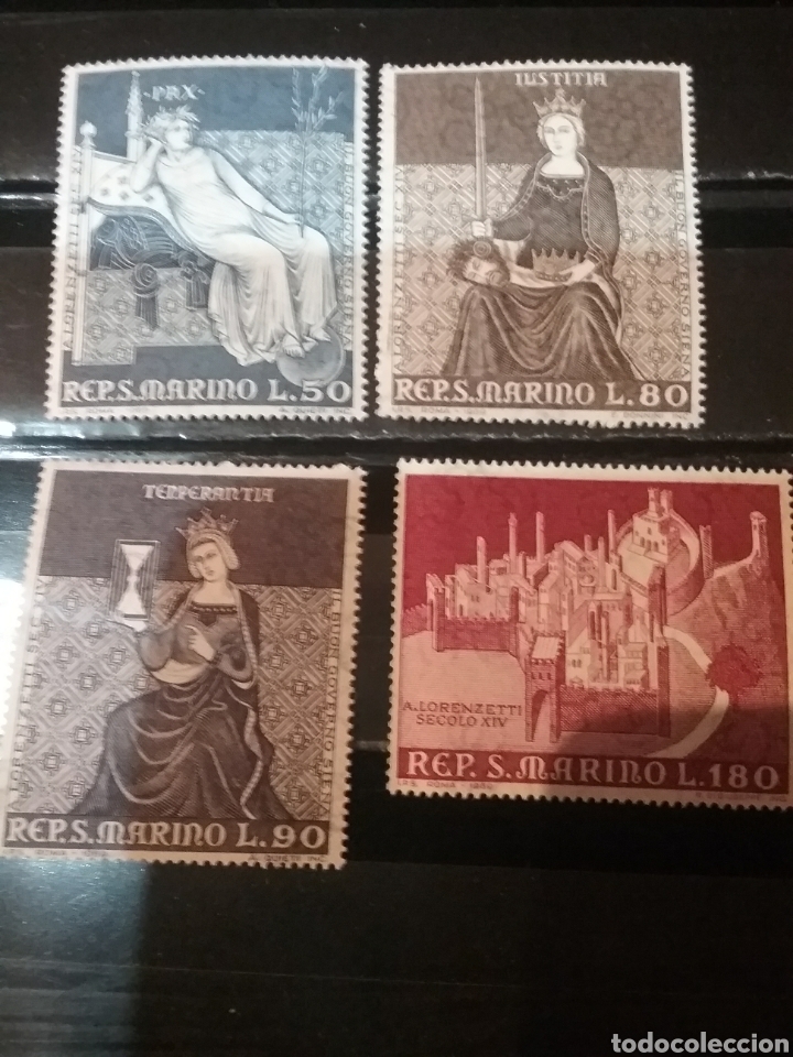 Selos: Sellos R. San Marino nuevos/1969/Frescos ayuntamiento Siena/Lorenzetti/arte/ciudad/paz/templanza/jus