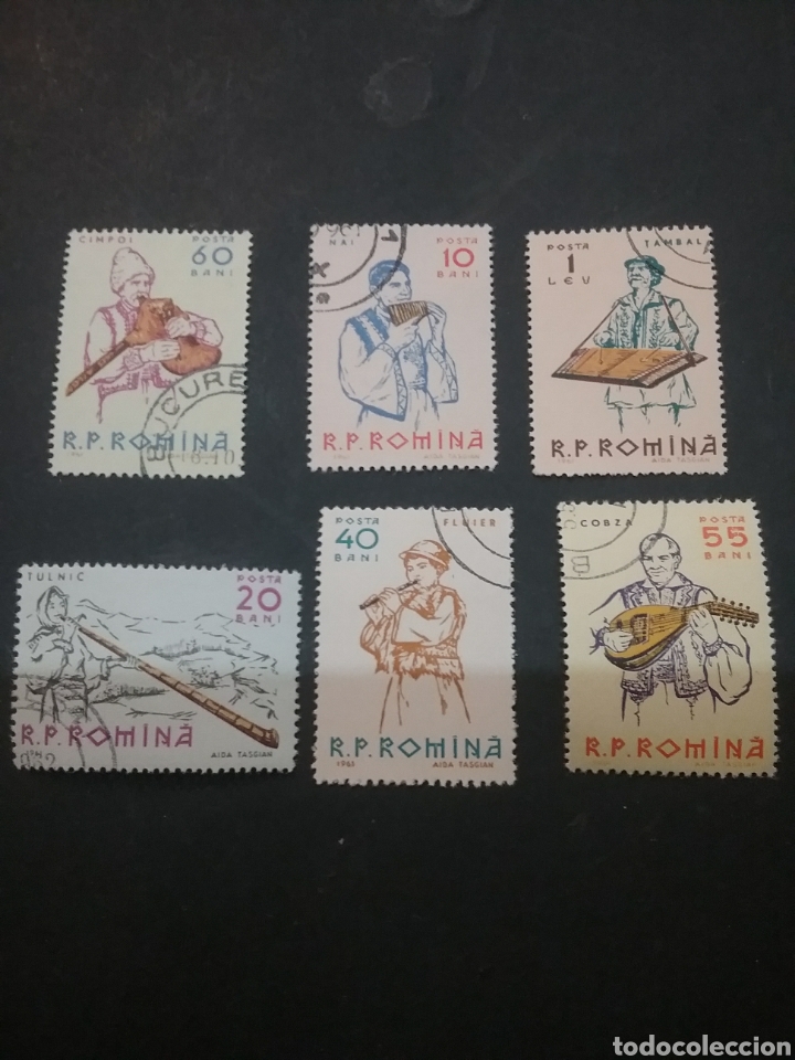Selos: Sellos Rumania (R. P. Romina) mtdos/1961/instrumentos musicales/flauta/viento/folklore/madera/constu
