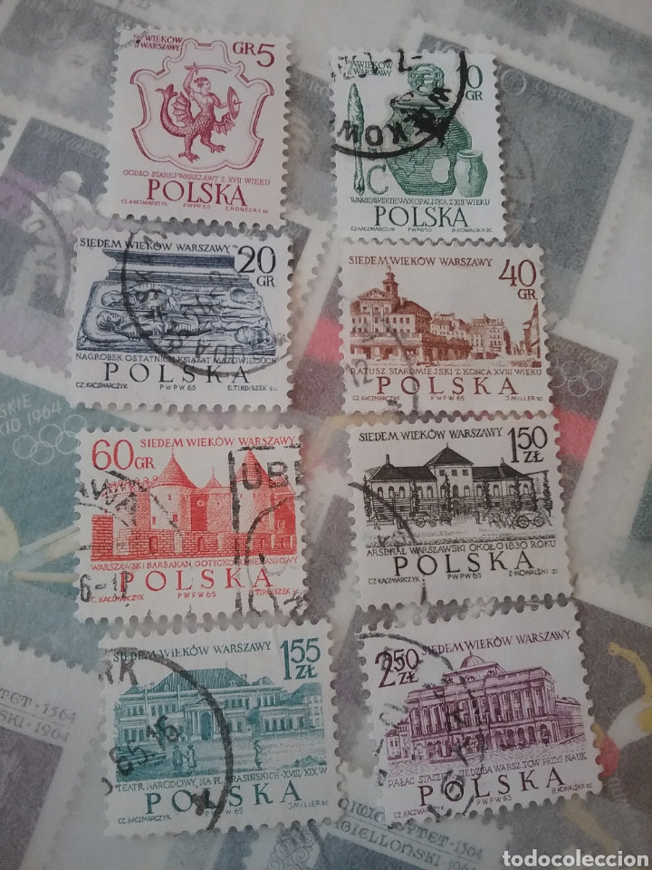 Briefmarken: Sellos R. Polonia (Polska) mtdos/1965/Siglo VII/700 Aniv. Varsovia/tumba/ceramica/castillo/arquitect