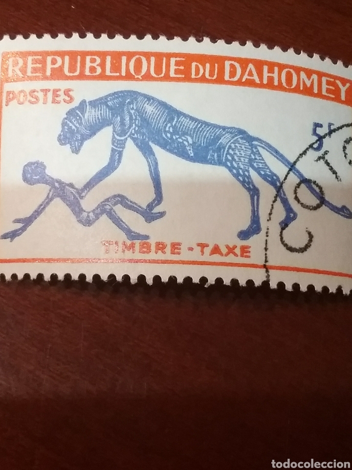 Selos: Sellos R. Dahomey (Benin)mtdos/1963/Pantera sobre hombre/arte/puntura animales esterilizados/mamife/