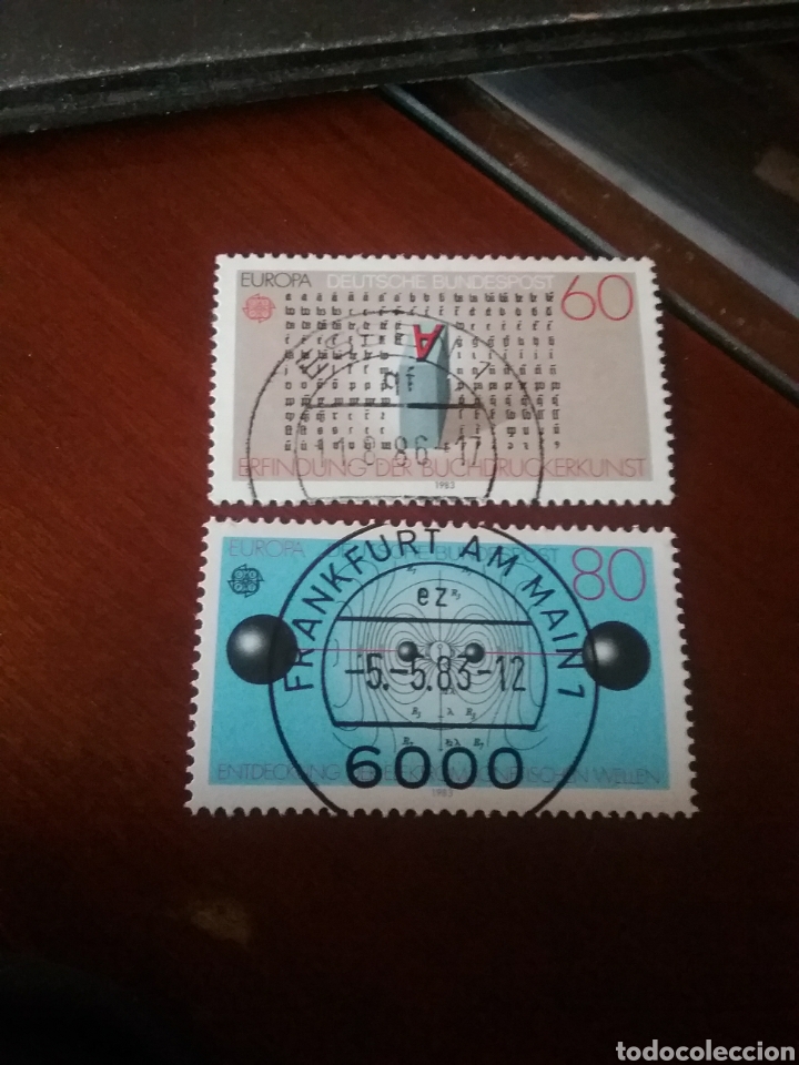 Selos: Sellos Alemania, R. Federal mtdos/1983/Imprenta/Gutemberg/Herz/ondas electromagnetica/polaridad/CEPT