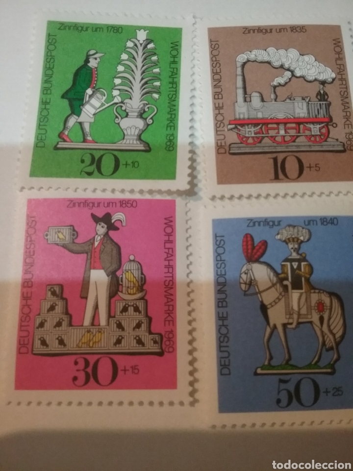 Selos: Sellos Alemania, R. Federal nuevos/1969/Beneficiencia/miniaturas plomo/tren/caballo/aves/flora