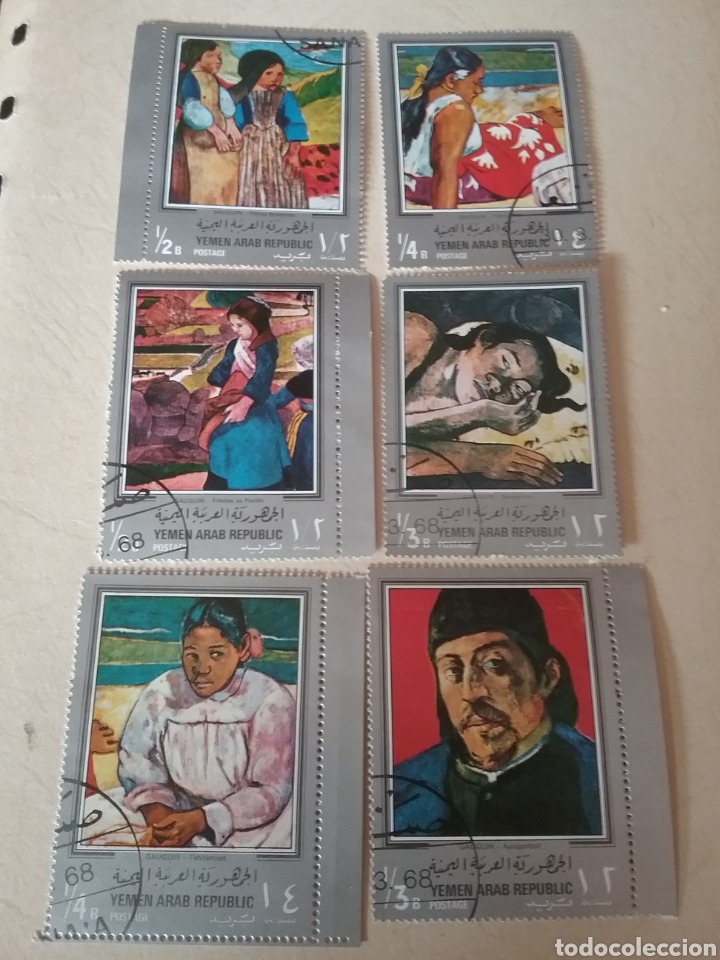Selos: Sellos Yemen Norte (R. A. Yemen) mtdos/1968/Pinturas Gauguin/autoretarto/playa/ni&ntilde;os rahitianas/arte