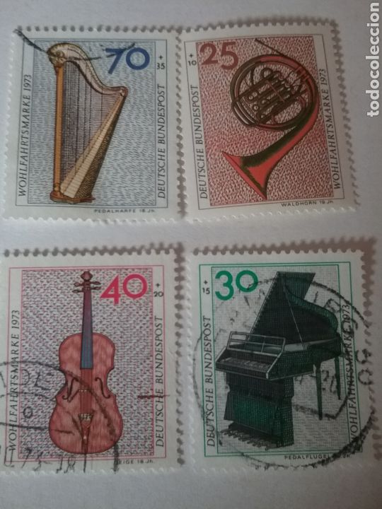 Sellos: Sellos Alemania, R. Federal mtdos/1973/Instrumentos musicales/arpa/tuba/trompeta/piano/violin