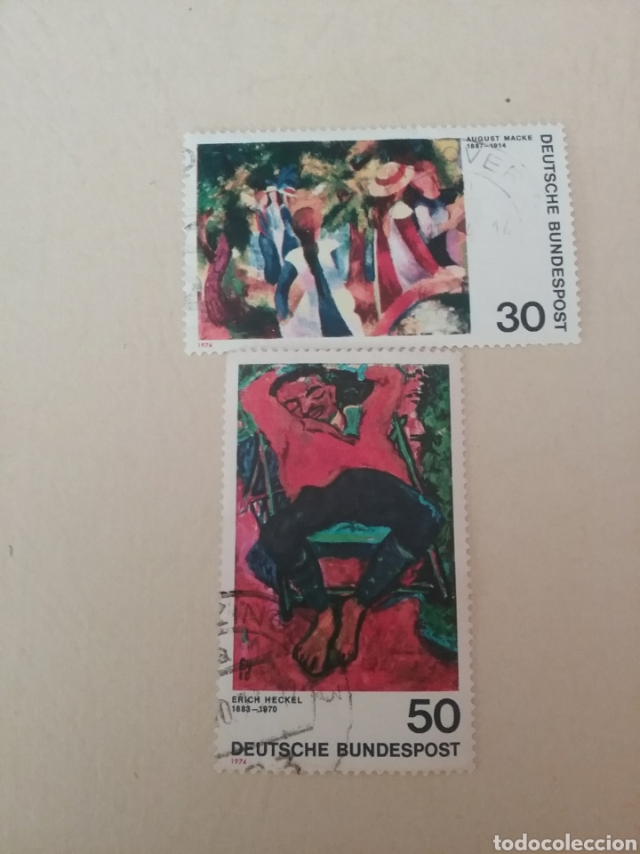 Selos: Sellos Alemania, R. Federal mtdos/1974/Pinturas/expresionismo aleman/arte/ni&ntilde;as en bosque/durmiendo