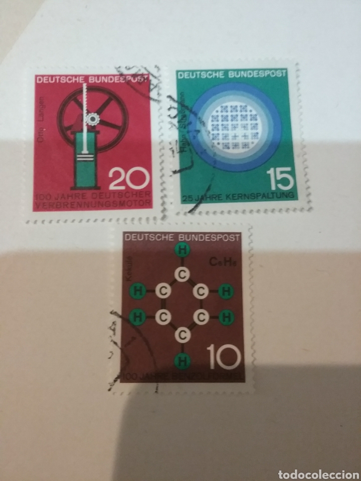 Selos: Sellos Alemania, R. Federal mtdos/1964/Ciencia, quimica/100 a&ntilde;os formula Benzol/fision nuclear/