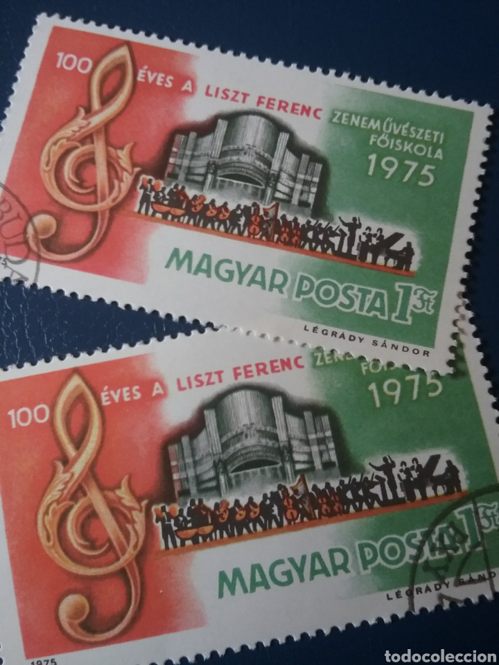 Sellos: Sellos Hungr&iacute;a mtdos (Magyar P)/1975/Conservatorio/Musica/Edificio/Instrumentos/banda/orquesta/arte/