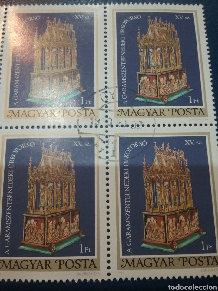 Sellos: Sellos de Hungr&iacute;a (Magyar P.) mtdoa/1980/Esculturas religion siglo XV/arte/sepulcro/3 Marias/apostol