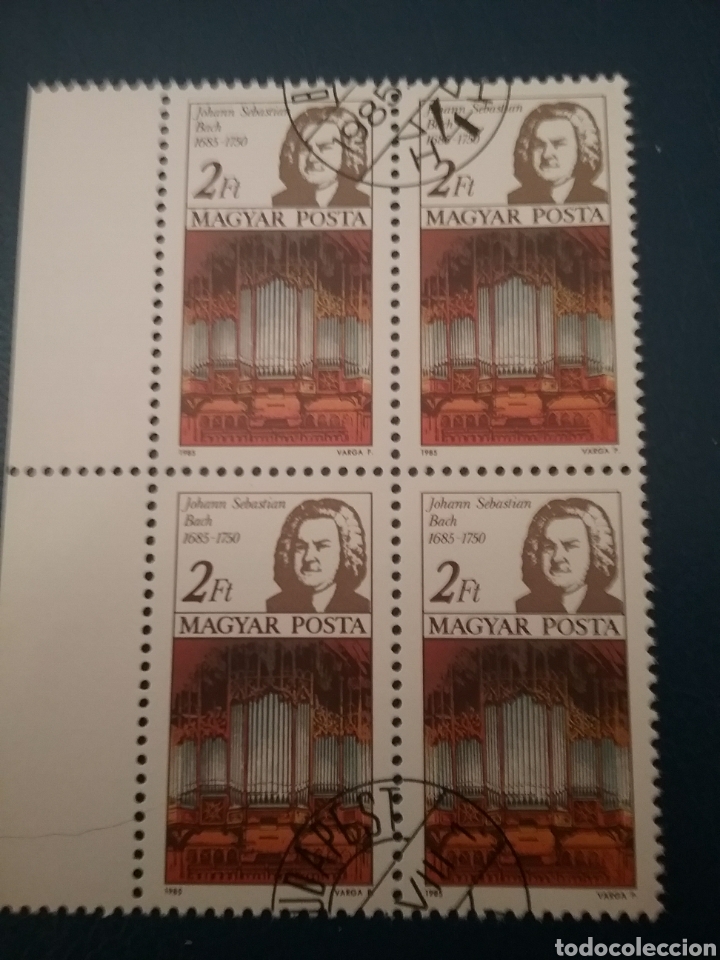 Sellos: Sellos de Hungr&iacute;a (Magyar P.) mtdoa/1985/A&ntilde;o inter. musica/compositores/arte/organo/violin/Bach/Haen
