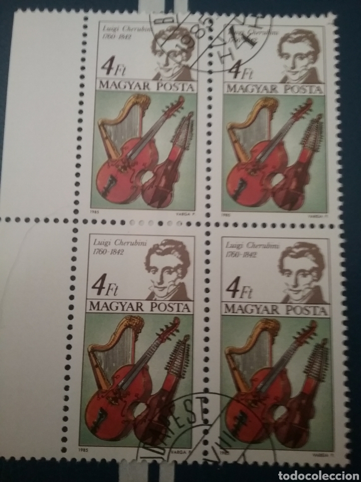 Sellos: Sellos de Hungr&iacute;a (Magyar P.) mtdoa/1985/A&ntilde;o inter. musica/compositores/arte/organo/violin/Bach/Haen