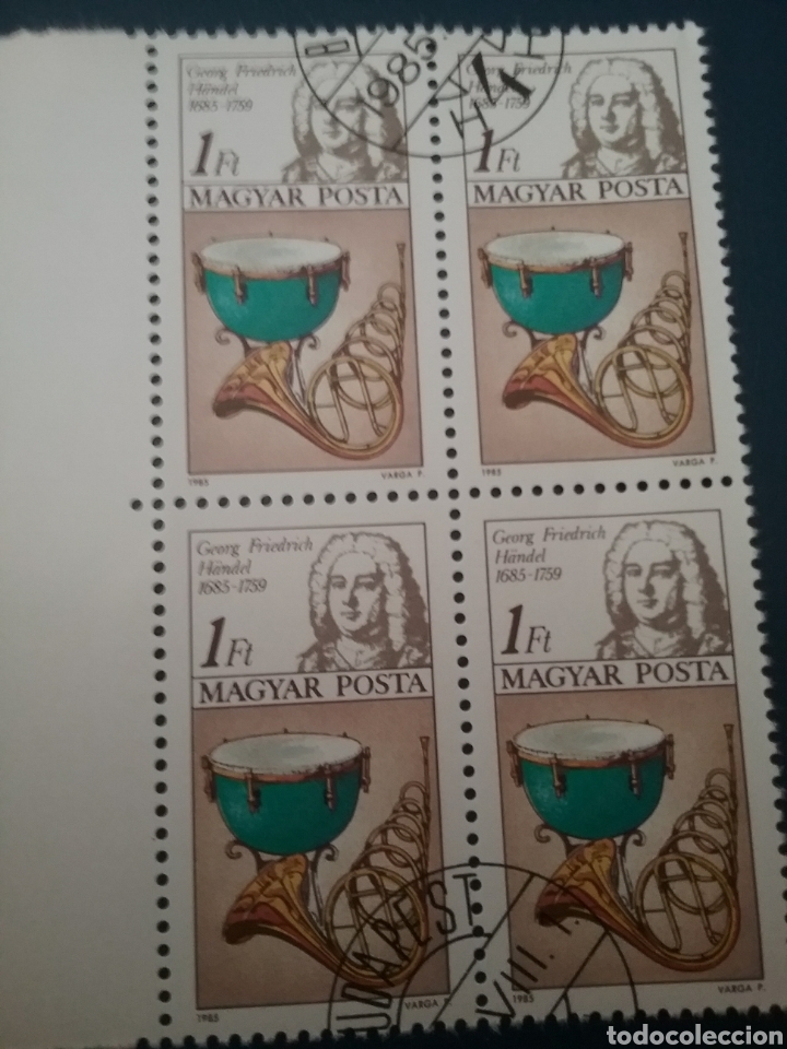 Sellos: Sellos de Hungr&iacute;a (Magyar P.) mtdoa/1985/A&ntilde;o inter. musica/compositores/arte/organo/violin/Bach/Haen