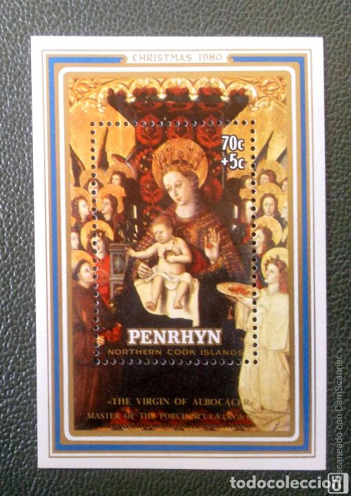 Briefmarken: Penrhyn. HB 26 Navidad: la Virgen y el Ni&ntilde;o por Maestros Museo de Catalu&ntilde;a: Virgen de la Porci&uacute;ncula