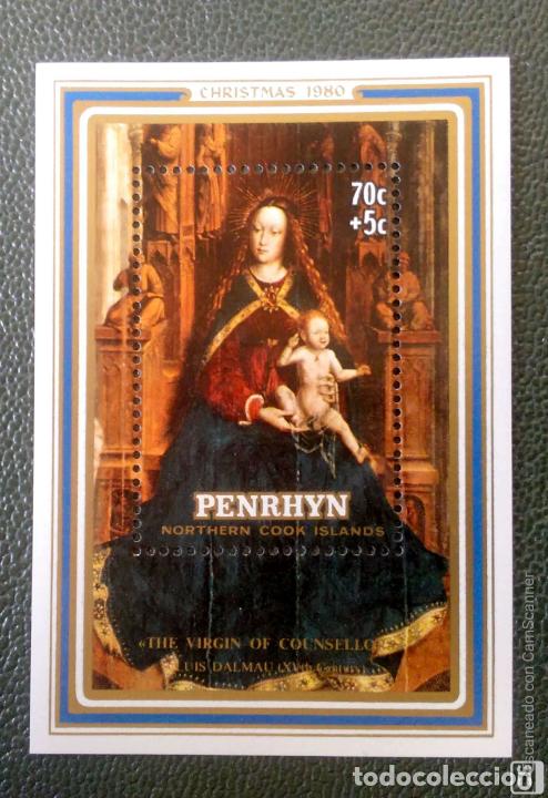 Briefmarken: Penrhyn. HB 24 Navidad: la Virgen y el Ni&ntilde;o por Maestros Museo de Catalu&ntilde;a: Dalmau. 1980. Sellos nue