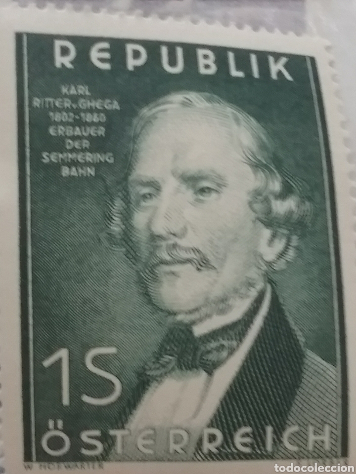 Briefmarken: Sellos Austria (Osterreich) nuevos/1952/150/Aniv/nacto/Karl/Ghega/dise&ntilde;ador/trenes/locomotora/ferroc