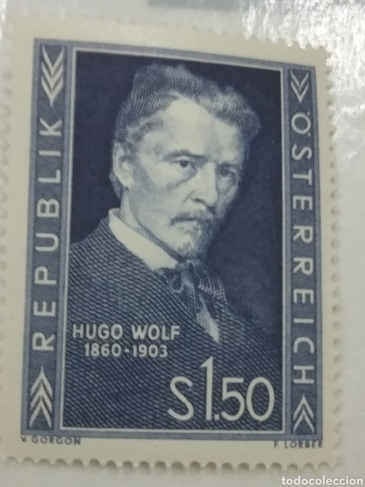 Briefmarken: Sellos Austria (Osterreich) mtdos/1953/50/Aniv/mute/Hugo/Wolf/arte/compositor/musico/artista/gente/h