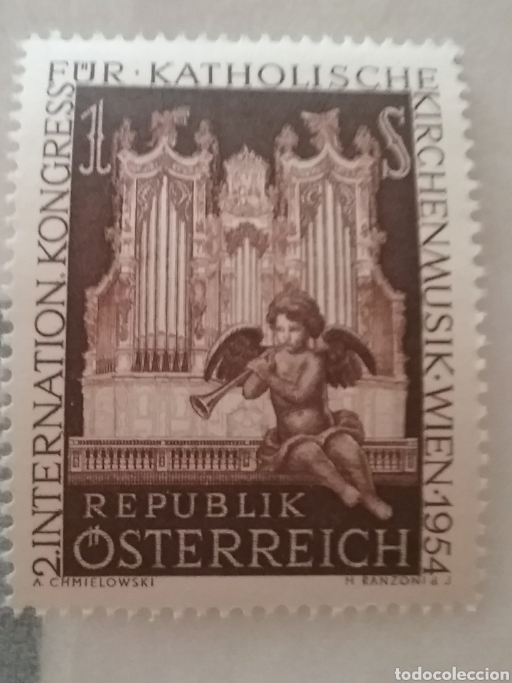 Briefmarken: Sellos Austria (Osterreich) nuevos/1954/congreso/musica/catolica/religion/organo/instrumento/angel/i