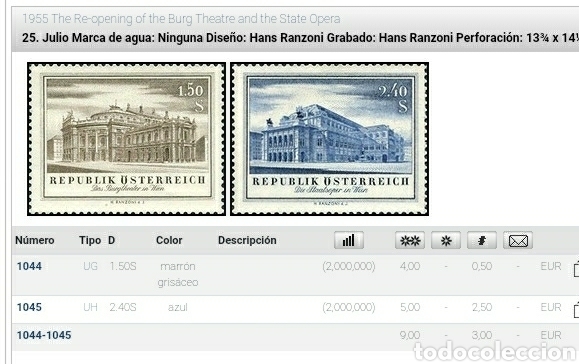 Sellos: Sellos Austria (Osterreich) nuevo/1955/arte/arquitectura/edificios/teatro/opera/gubernamental/edific - Foto 2
