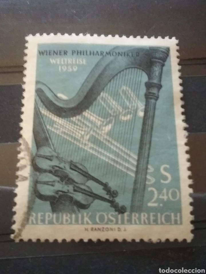 Sellos: Sellos Austria (Osterreich) mtdos/1959/concierto/filarmonica/musoca/arpa/instrumentos/violin/banda/a