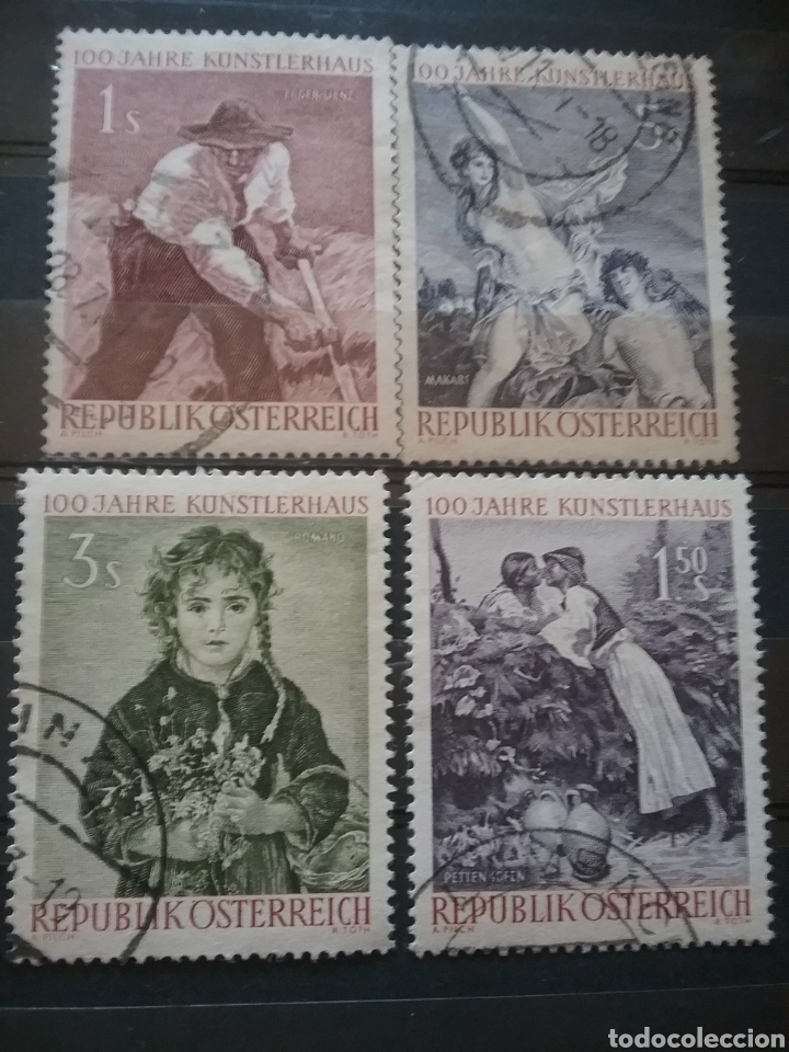 Stamps: Sellos Austria (Osterreich) mtdos/1961/100Aniv/arte/visuales/cuadros/ni&ntilde;o/flores/campesino/religion