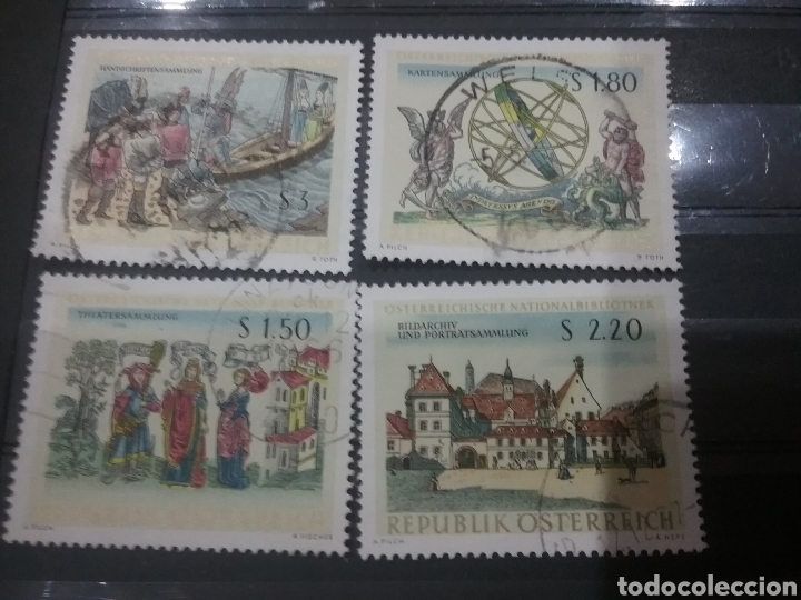 Stamps: Sellos Austria (Osterreich) mtdos/1966/libreria/biblioteca/libro/barco/ciudad/arquitectura/arte/puer