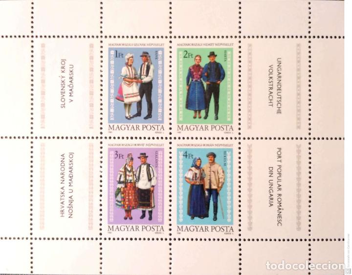 Briefmarken: Hungr&iacute;a. 2772/75 Trajes folkl&oacute;ricos de diferentes etnias, hojita con vi&ntilde;etas laterales en diferentes