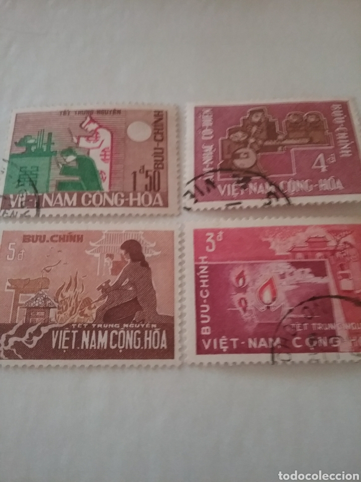 Briefmarken: Sellos Vietnam del Sur mtdos/usaos/1966/fiesta/almas/errantes/folklore/constumbres/arte/arquitectura