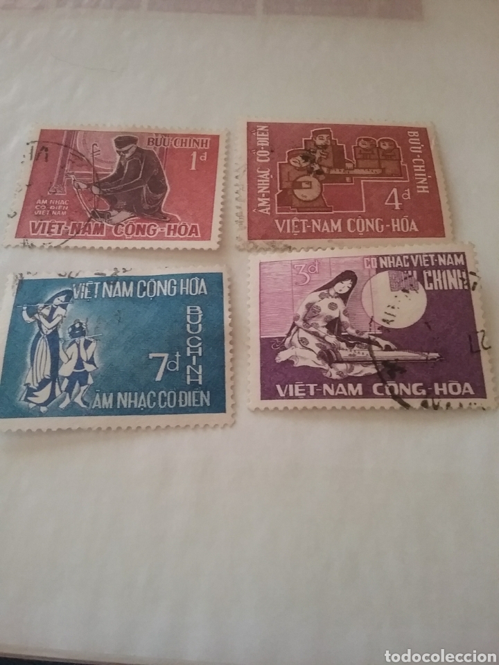Briefmarken: Sellos Vietnam del Sur mtdos/usaos/1966//a&ntilde;o/confucio/guitarra/instrumentos/musica/flaita/violin/gen