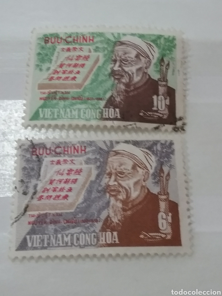 Briefmarken: Sellos Vietnam Sur mtdos/usados/1970/textos/poeta/arte/escritura/signos/Nguyen/Dinh/gente/personaje