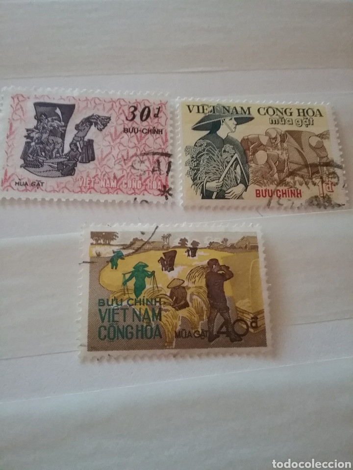 Briefmarken: Sellos Vietnam Sur mtdos/usados/1971/cosecha/campesino/gente/comida/cereales/trabajos/